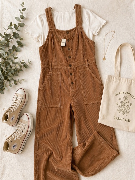 aerie Pants - Aerie Wide Leg Corduroy Overalls Womens Large Cinnamon Brown Boho NWT